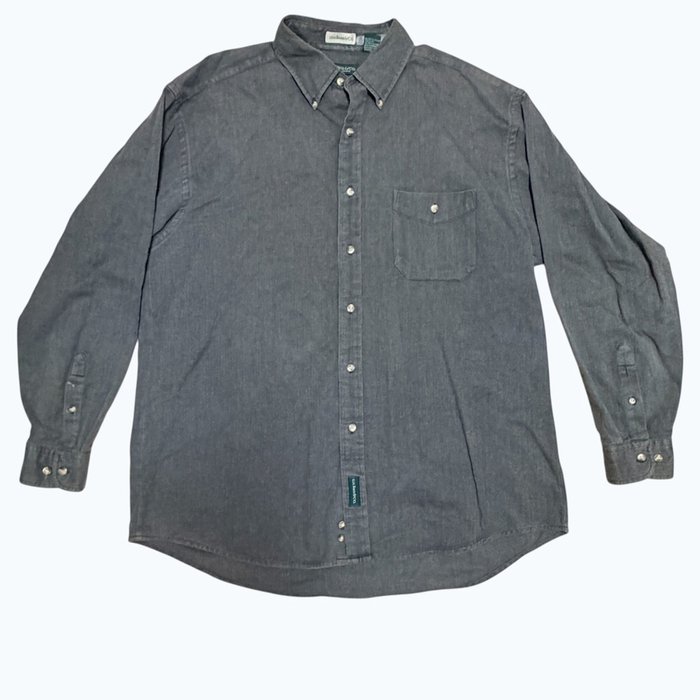 GH Bass & Co Gray Herringbone Button Down Shirt Men’s Large Cotton